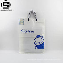 Foldable pe plastic shopping bags for duty free boutique with loop handles